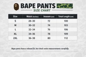 Bape Pants Size Guide