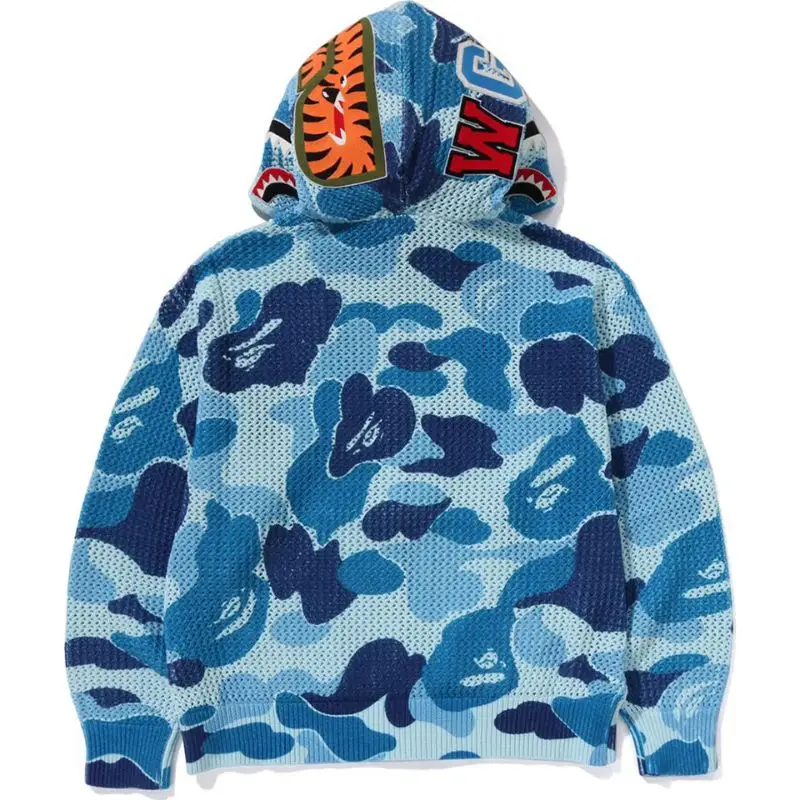ABC BLUE CAMO CROCHET RELAXED FIT SHARK FULL ZIP HOODIE FOR MENS