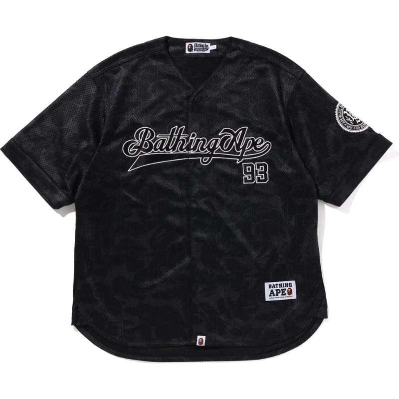 Mens Black Camo Baseball Shirt Front