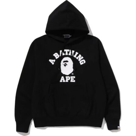 Mens Black Classic College Pullover Hoodie