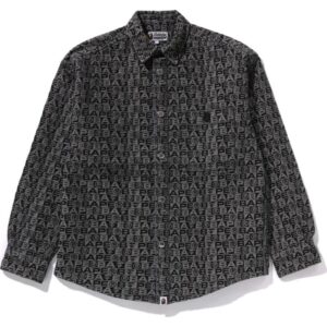 Mens Black Lux Sport Pattern Jacquard 10oz Denim Shirt