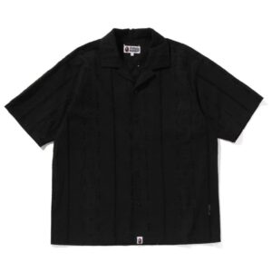 Black Embroidered Open Collar Shirt for Men