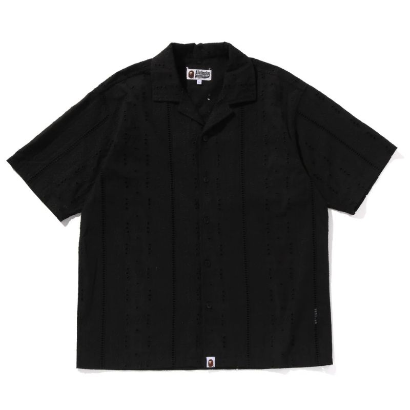 Mens Black Embroidered Shirt Front