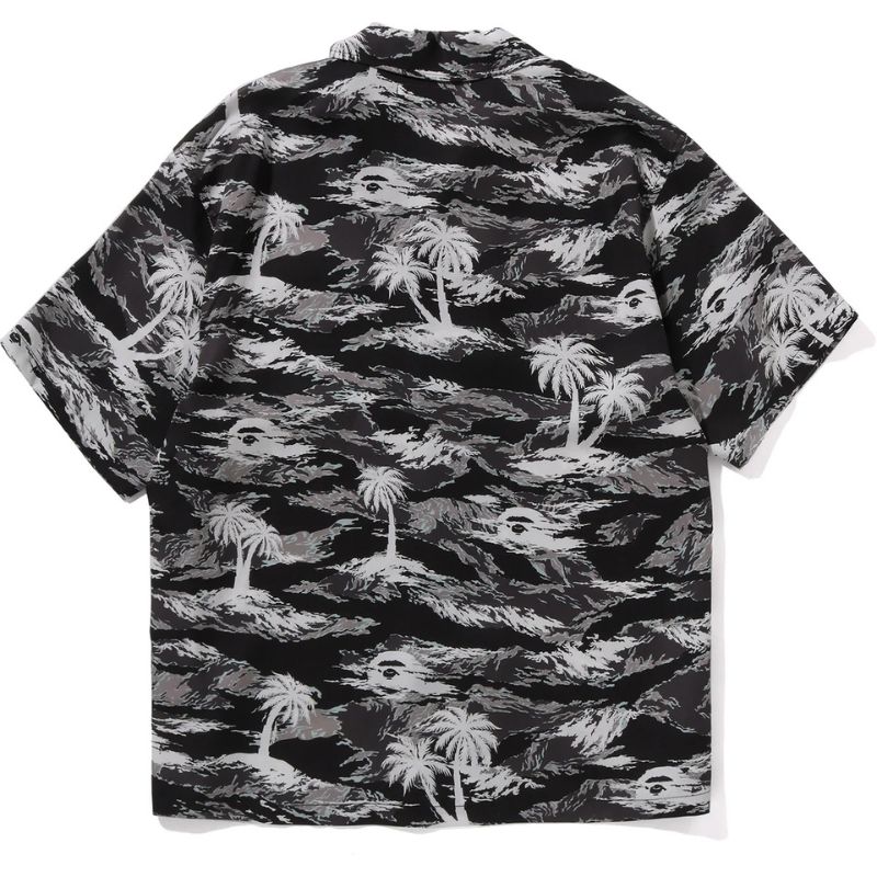 Mens Black Palm Tree Camo Shirt Back