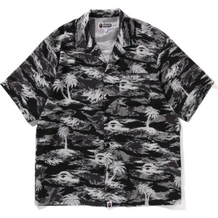 Mens Black Palm Tree Camo Shirt Front