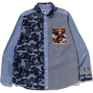 Blue Patchwork Asia Camo Shirt for Men