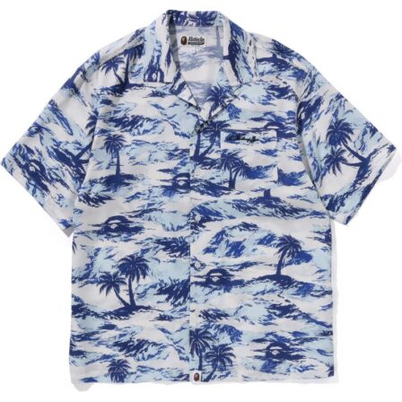 Mens Blue Palm Tree Camo Shirt Front