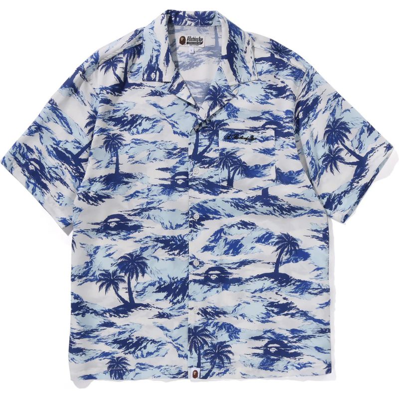 Mens Blue Palm Tree Camo Shirt Front