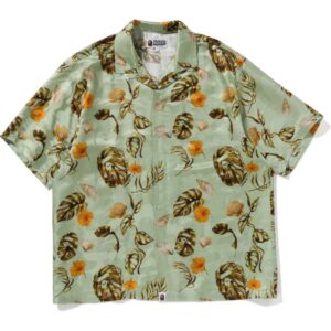 Green Vacation Pattern Open Collar Shirt Mens