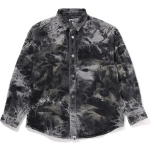 Mens Grey Destroyed Bleach Ape Logo Long Sleeve Shirt