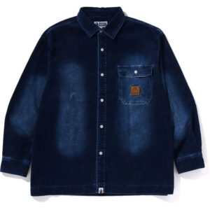 Mens Indigo Dye Corduroy Long Sleeve Shirt