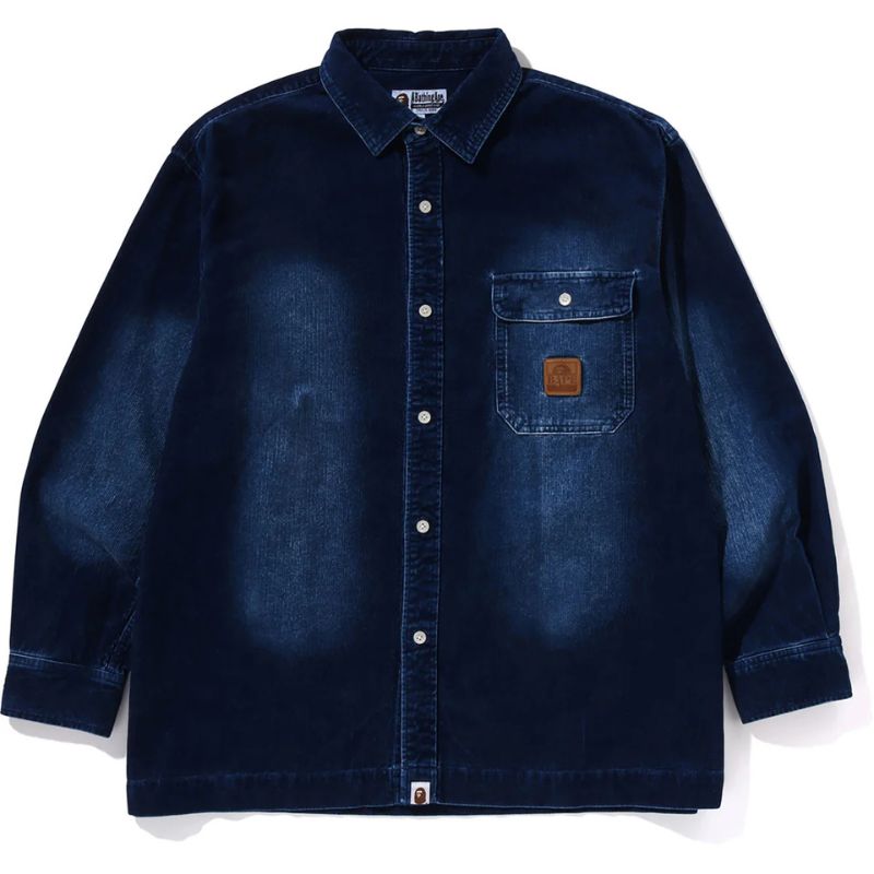 Mens Indigo Corduroy Shirt Front