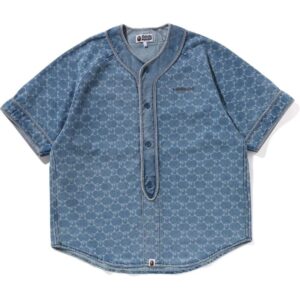 Mens College Monogram Baseball Denim Shirt Light Indigo