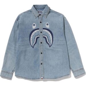 Light Indigo Shark Denim Long Sleeve Shirt for Mens