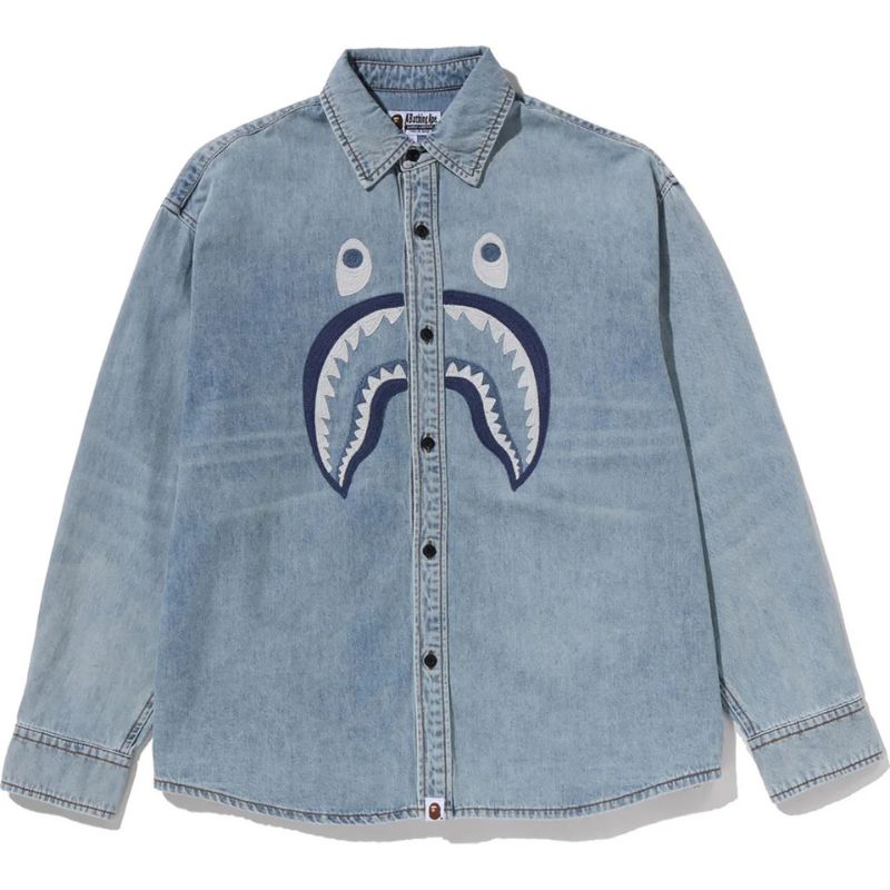 Mens Light Indigo Shark Denim Shirt Front
