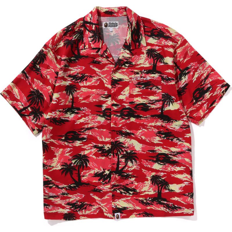 Mens Red Palm Tree Camo Shirt Front