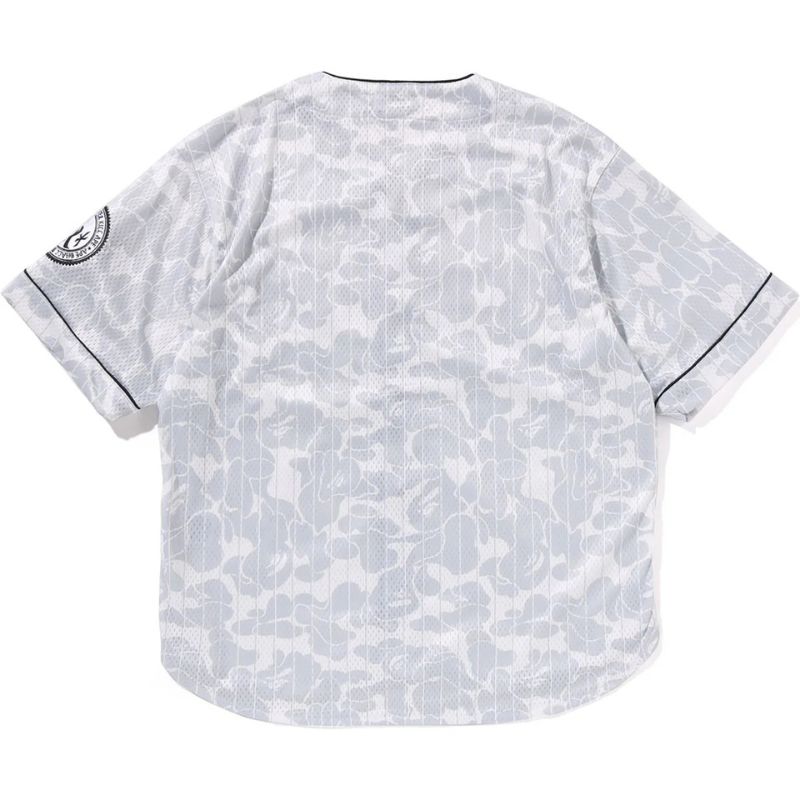 Mens White Camo Baseball Shirt Back