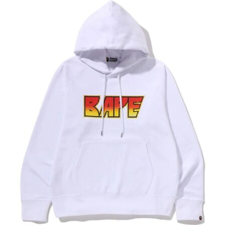 Mens White Rhinestone Logo Pullover Hoodie