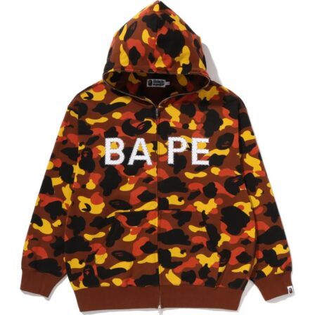 Orange 1st Camo BAPE Logo Rhinestone Full Zip Hoodie