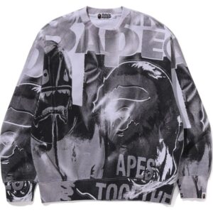 Mens Black Overprint Relax Fit Crewneck Sweatshirt