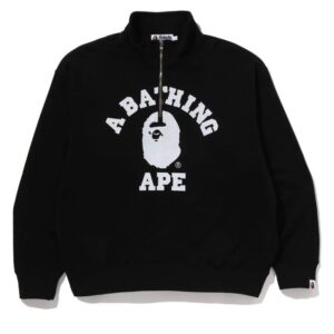 Mens Black College Half Zip Relaxed Fit Crewneck Sweatshirt