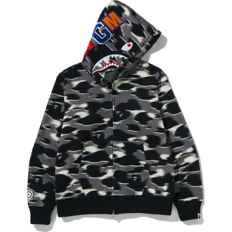 screen camo shark black hoodie
