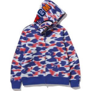 Mens Blue Screen Camo Shark Full Zip Hoodie