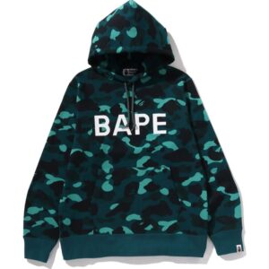 Mens Green Color Camo Bape Pullover Hoodie