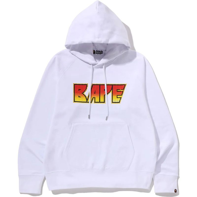 rhinestone logo white hoodie