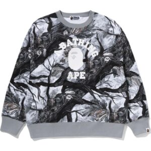 Mens White Tree Edge Camo College Relaxed Fit Crewneck