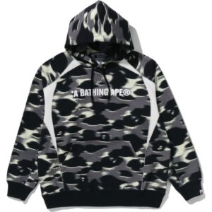 Mens Black Screen Camo Football Logo Relaxed Fit Pullover Hoodie