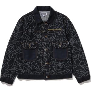 Indigo Bape x OVO Jacquard Denim Jacket for Men