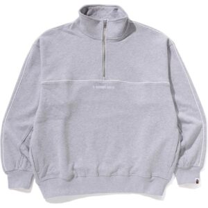 Mens Gray College Monogram Logo Half Zip Relax Fit Crewneck Sweatshirt