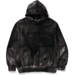 COATED EMBOSS BLACK PULLOVER HOODIE MENS