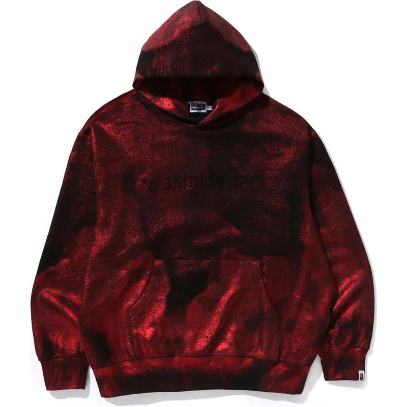 COATED EMBOSS LOGO RELAXED FIT PULLOVER HOODIE FOR MENS