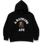 COLLEGE BALCK PUFFY RELAXED FIT PULLOVER HOODIE MENS