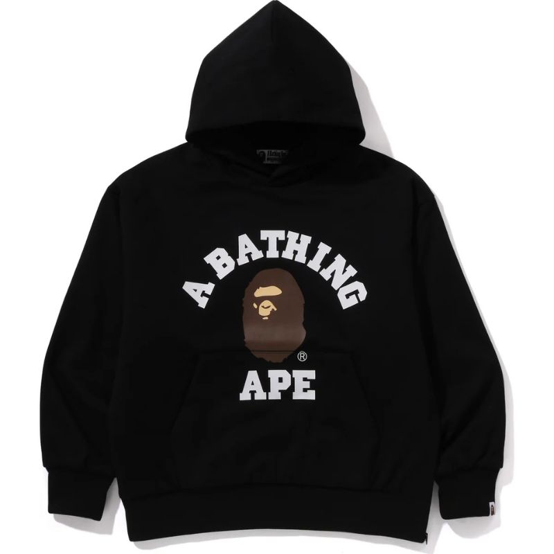 COLLEGE BALCK PUFFY RELAXED FIT PULLOVER HOODIE MENS