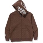 COLLEGE MONOGRAM BROWN SHARK FULL ZIP HOODIE FOR MENS