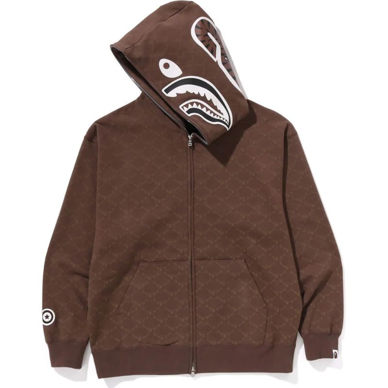 COLLEGE MONOGRAM BROWN SHARK FULL ZIP HOODIE FOR MENS