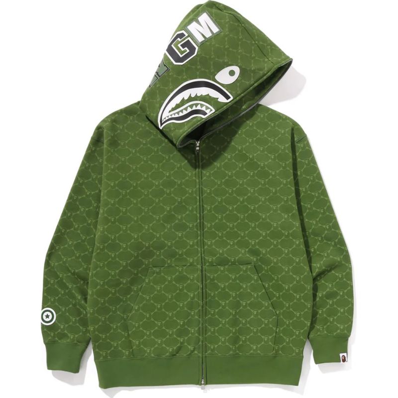 COLLEGE MONOGRAM GREEN SHARK FULL ZIP HOODIE MENS