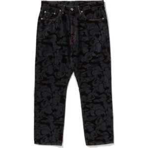 Mens Indigo Camo Flocked Relaxed Fit 13oz Denim Pants
