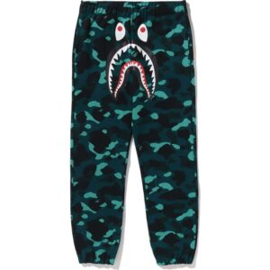 Mens Green Color Camo Shark Sweat Pants