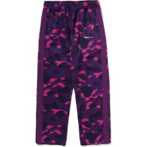 Mens Purple Color Camo Metal Logo Track Sweat Pants