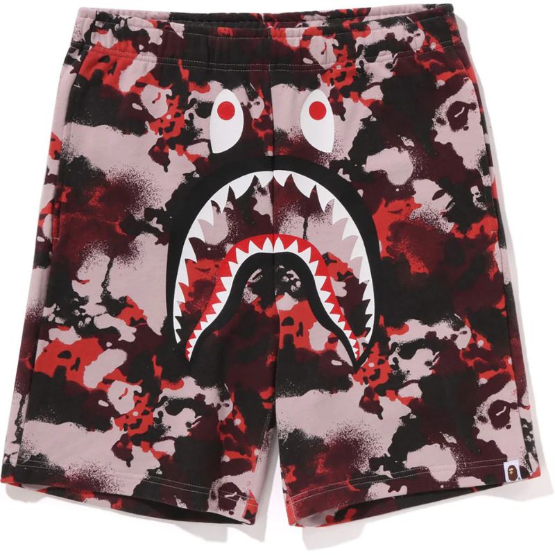 map camo shark shorts red