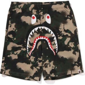 Mens Green Map Camo Regular Fit Shark Sweat Shorts