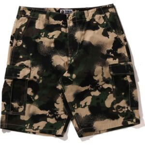 Mens Green Map Camo Regular Fit Cargo Shorts