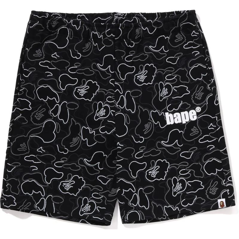 neon camo sweat shorts black