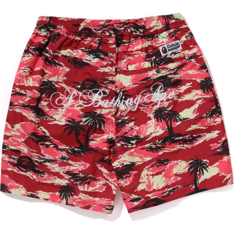 red relaxed fit beach shorts mens