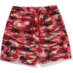 palm tree camo beach shorts red
