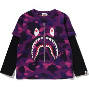 Kids Camo Shark Layered LS Tee Purple